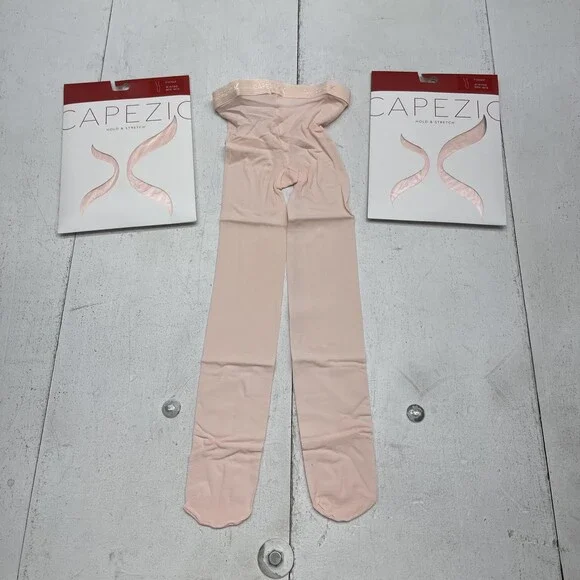 Capezio Tights Girls M Pink Hold & Stretch Footed Semi Opaque Nylon Spandex N14C