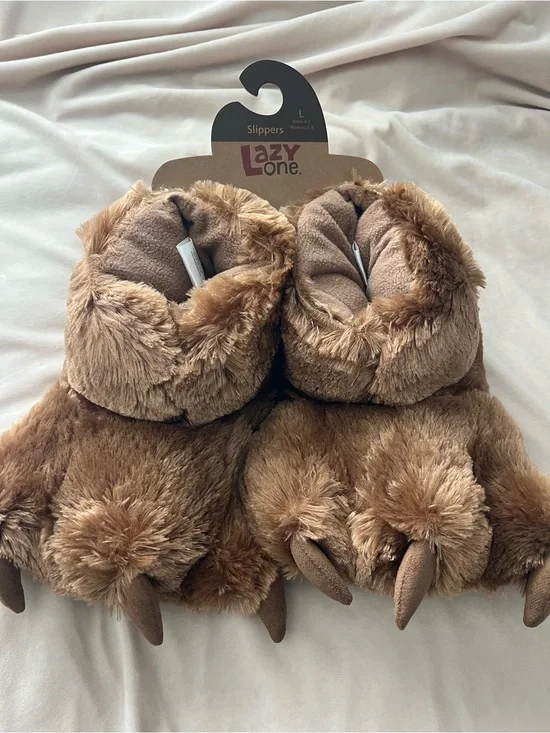 Lazy One Kids Brown Plush Bear Claw Slippers