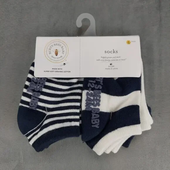 Burt's Bees Solid & Stripes Organic Cotton Unisex Baby Ankle Socks 6 Pack