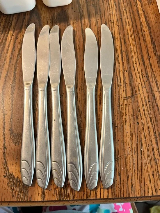 6 Silco Intl USA Stainless PREVUE Outline Curve Lines Dinner Knives 8.5