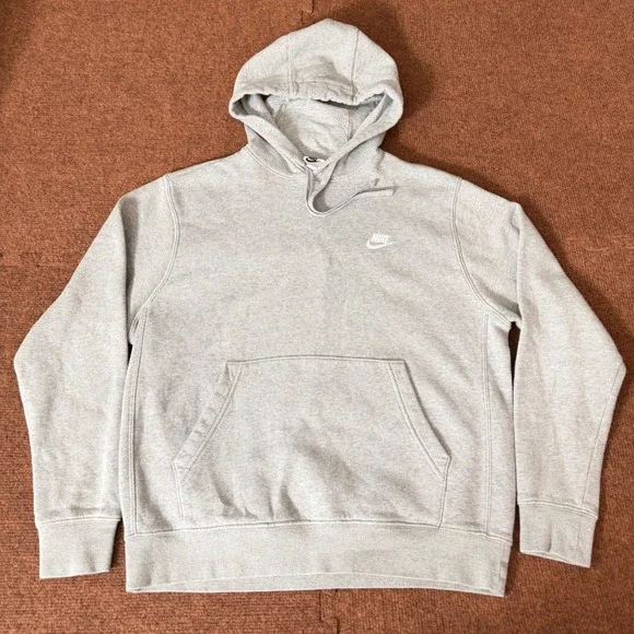 Nike Mens Sportswear Club Fleece Hoodie Heather Grey Embroidered Logo Medium gym