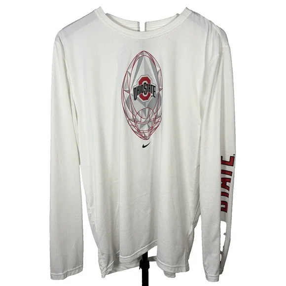Nike Ohio State Buckeyes Long Sleeve Shirt Mens Large White Logo T OSU