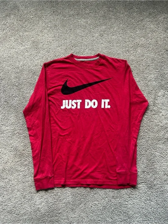 Nike Long-Sleeve Tee with Black Swoosh and White 'Just Do It.' Text