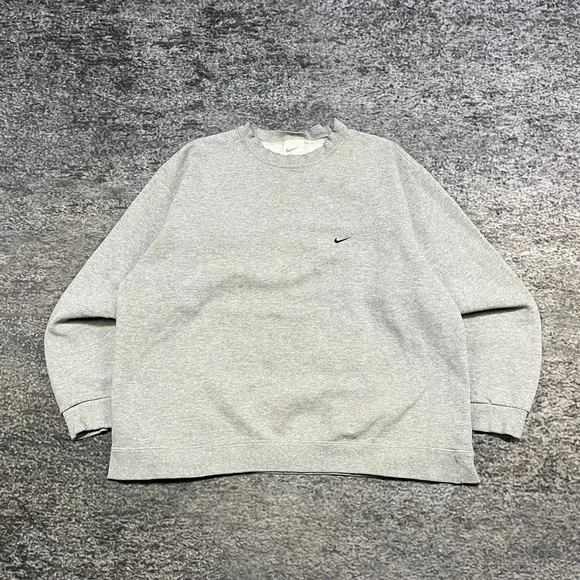 Vintage‎ 90s Nike Sweatshirt Mens XL Gray Mini Swoosh Embroidered Crewneck