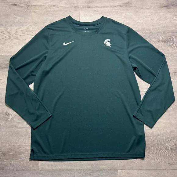 Nike Michigan State Spartans Dri-FIT Long Sleeve Shirt Mens XL Green