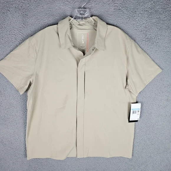 Nike Shirt Mens M Tan Dri-FIT 24.7 Training Short Sleeve Snap HQ6958-253 UPF 40+