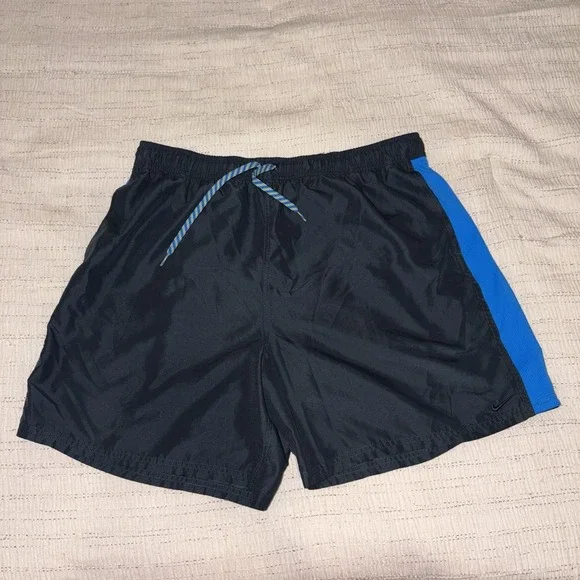 Nike‎ Mens Swim Trunks Shorts XXL Black Blue Lined Athletic Beach Swimwear