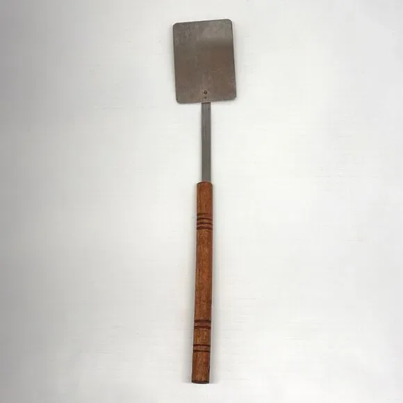 Vintage Stainless Spatula Turner Flipper Round Wood Handle 18