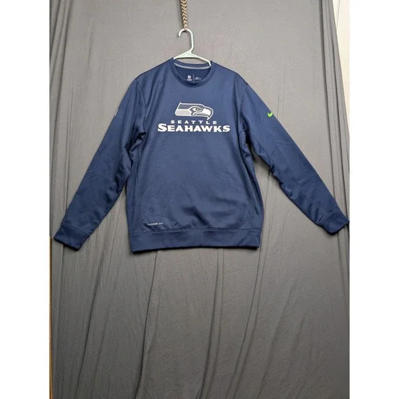Nike Seattle Seahawks Men's Navy Blue Crewneck Sweatshirt Fleece Pullover‎ ML