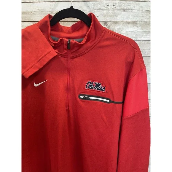 Nike Dri-Fit Mens XXL Track Jacket NCAA Ole Miss Rebels 1/4 Zip‎ Pullover Red