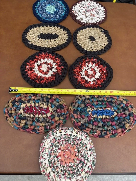Set Of 9 Vintage Woven Braided Rug Trivets Hot Pads Granny Kitchen farmhouse
