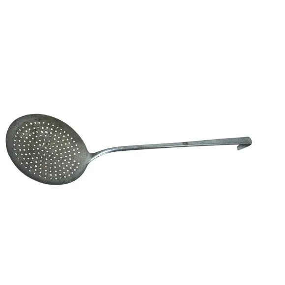 Vintage German Aluminum Skimmer Spoon Long Handle Hook End Strainer HMZ 13.5