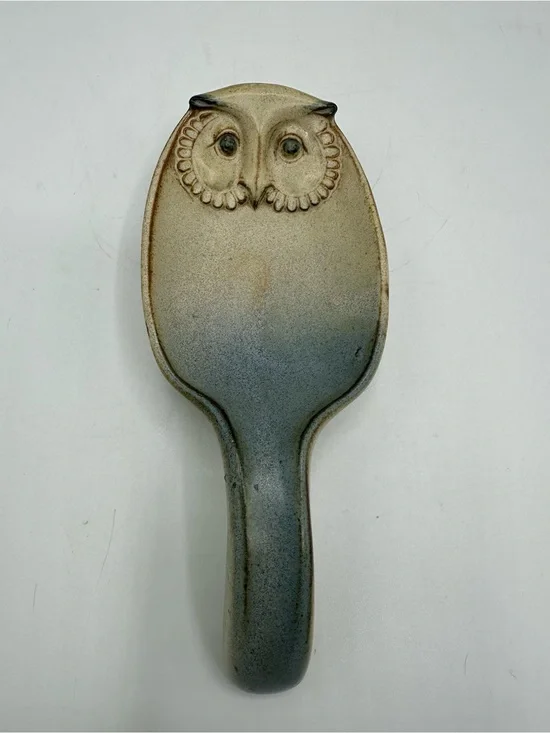 Vintage OCTCI Owl Art Pottery Stoneware Spoon Rest 8x3