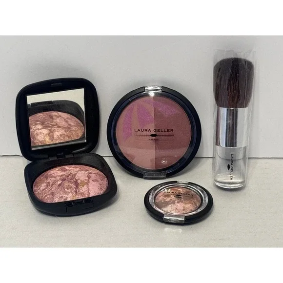 Laura Geller Baked Blush-N-Brighten BERRY blush, bronzers, brush Lot NEW