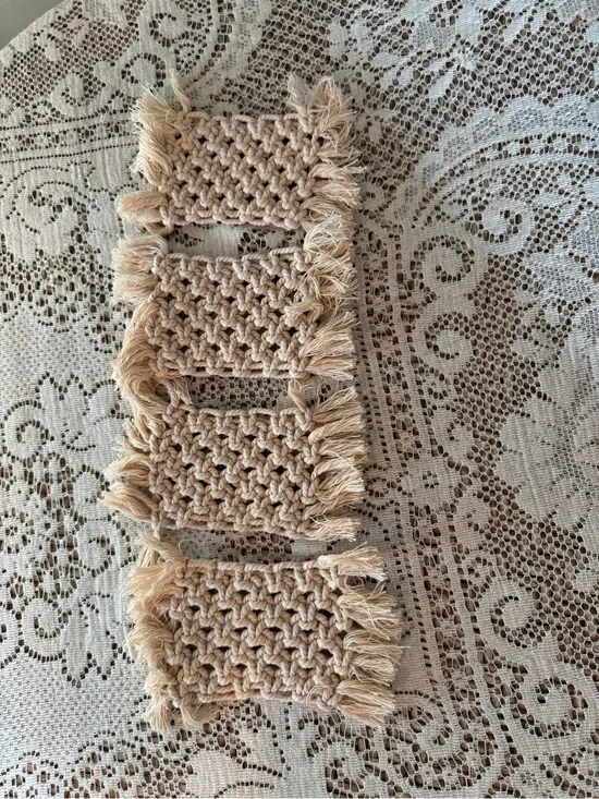 Handwoven Macramé Fringe Panel in Beige