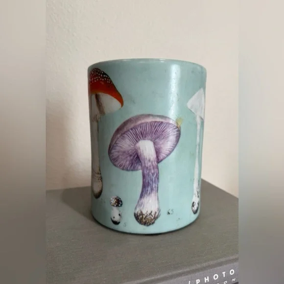 Anthropologie Mushroom Illustrations Utensil Holder Vase Pot