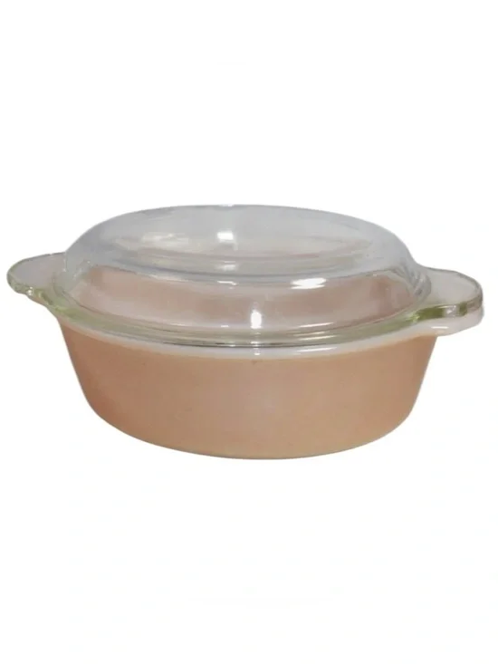 Vintage Fire King #467 Peach Luster 1 1/2 Quart Casserole Dish with Lid