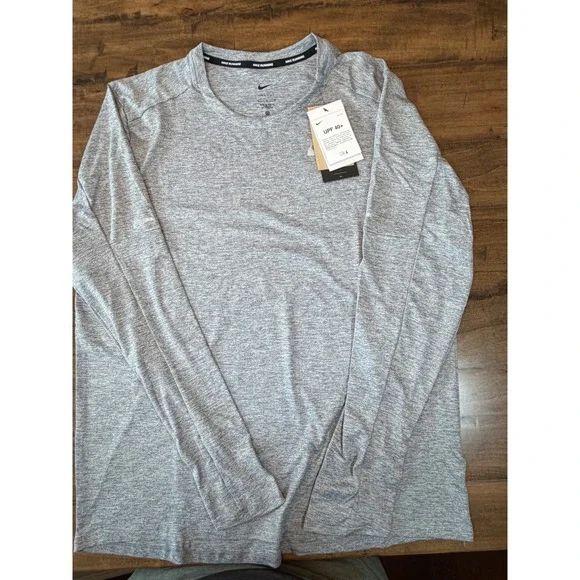 Nike Running Dri-FIT Miler Long Sleeve Shirt Grey Heather UPF 40+  Mens L