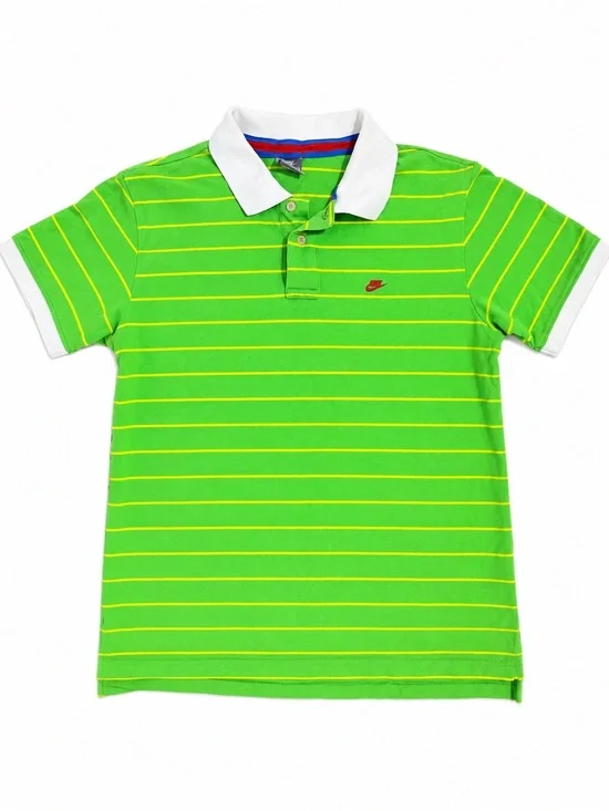 Nike Kids Green Polo with Yellow Stripes and White Collar