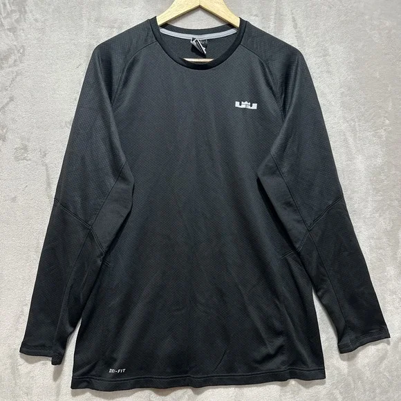 Nike Dri Fit Lebron James Shirt LBJ Logo Long sleeve Base Layer Black Men's L