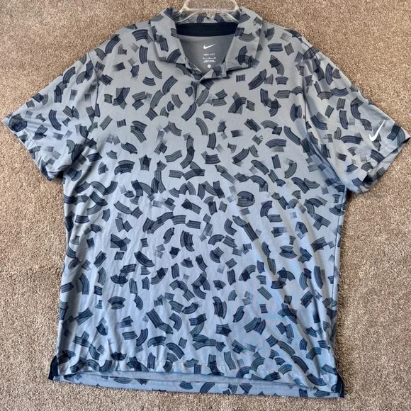 Nike Dri-FIT Men XL Grey Black Abstract Brushstroke Golf Polo Shirt Short Sleeve