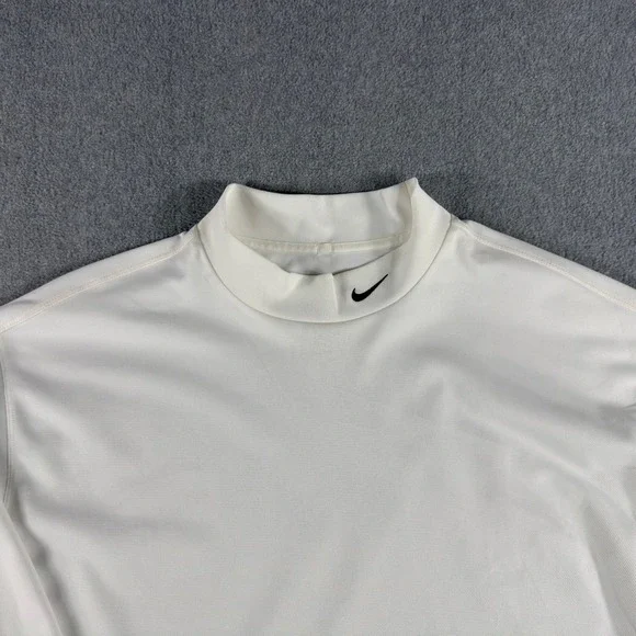 Nike Golf Dri Fit Performance Shirt Mens 2XL Mock Neck White Athletic Swoosh