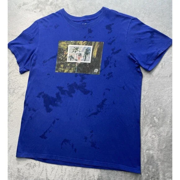 Nike Graphic T-Shirt Blue Palm Basketball T-Shirt Size Large