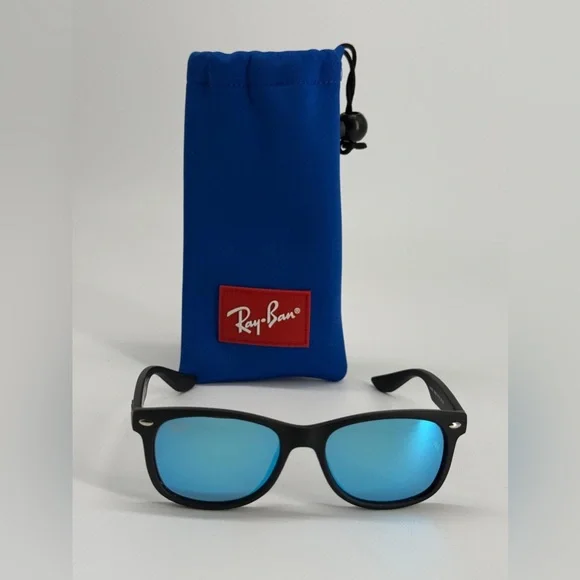 RAY-BAN JUNIOR RJ 9052S 100S/55 Sunglasses Black Frame Blue Lenses 47-15