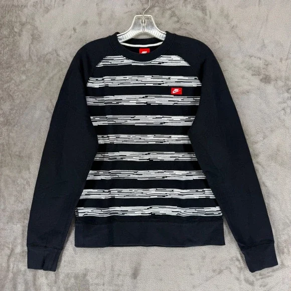 Nike Mens Glitch Stripe Crewneck Sweatshirt Black‎ White Red 614417-010 Size M