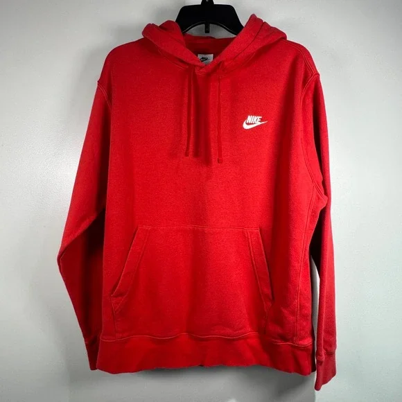 Nike Sportswear Club Fleece Hoodie Mens L University Red Pullover Sweatshirt