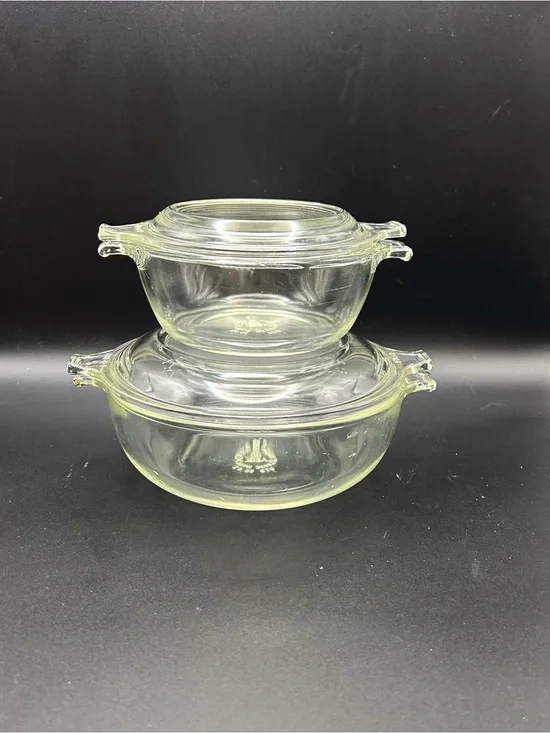 Vintage PYREX 10oz 018 & 20oz 019 Glass Casserole Dish Bowl’s w/Lids. Set Of 2.