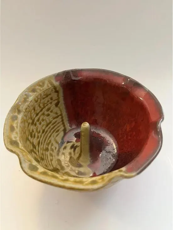 Vintage Western Hill Pottery, Seagrove, NC Red & Cream Ceramic Apple Corer Ring