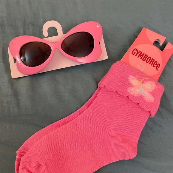 NWT 2pcs Set Gymboree Pink Sunglasses Butterfly embroidered Socks Sz 3-4