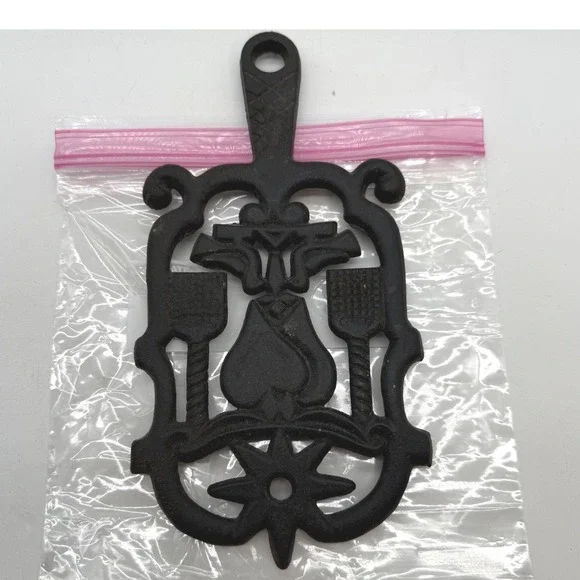 Vintage Cast Iron Trivet Heart Birds Star Design Black Metal Japan Wall Decor