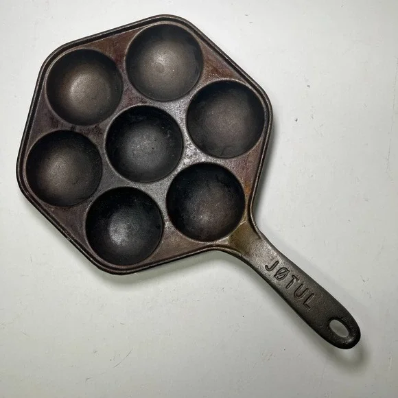 Vintage Jøtul Cast Iron Aebleskiver Danish Pancake Pan Egg Poacher Made in Norw