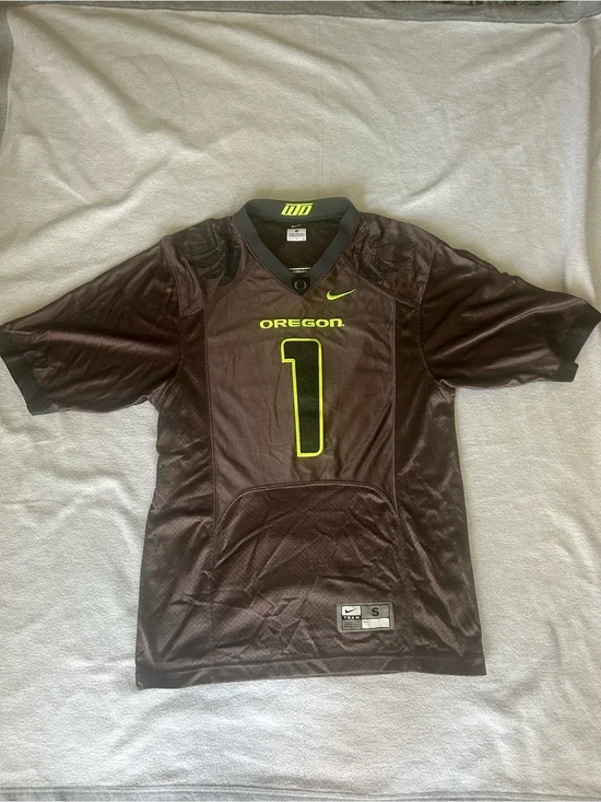 Nike Oregon Ducks #1 Men’s Football Jersey - Charcoal with Neon Yellow