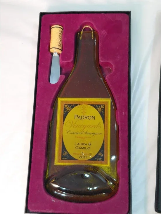 GLASS CHEESE BOARD PRESSED BOTTLE & SPREAD 