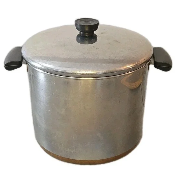 Vintage Revere Ware 8 Qt Stock Pot with Lid - Copper Bottom Stainless USA 1801