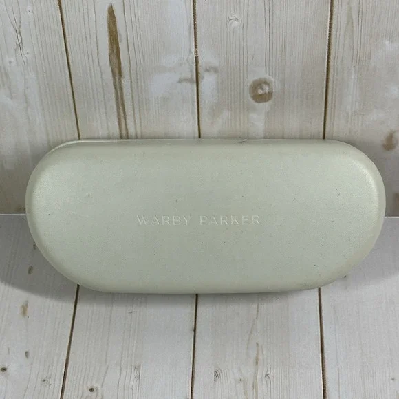 Warby Parker Sunglass Eyewear Glass Case Hard Clamshell Bone Outer Blue Interior
