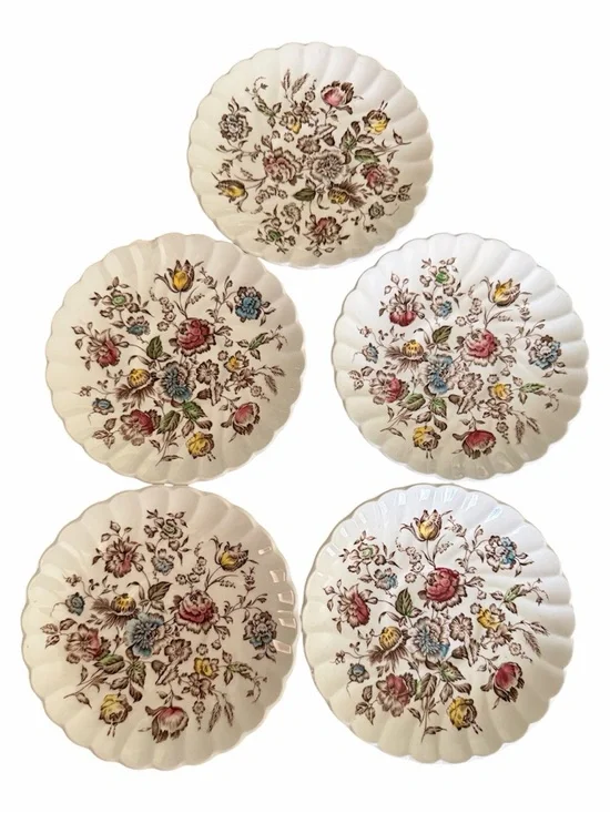 5 Vintage Staffordshire Bouquet Johnson Brothers of England 5 3/4” Saucers