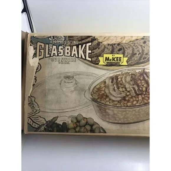 *Glassbake Clear Oval 1 Quart Casserole Dish Baking Pan 225 With Lid & Box. Vtg