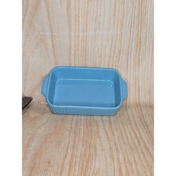 SMALL Blue Casserole Rectangular Baker Dish – Blue Rim CERAMIC 6