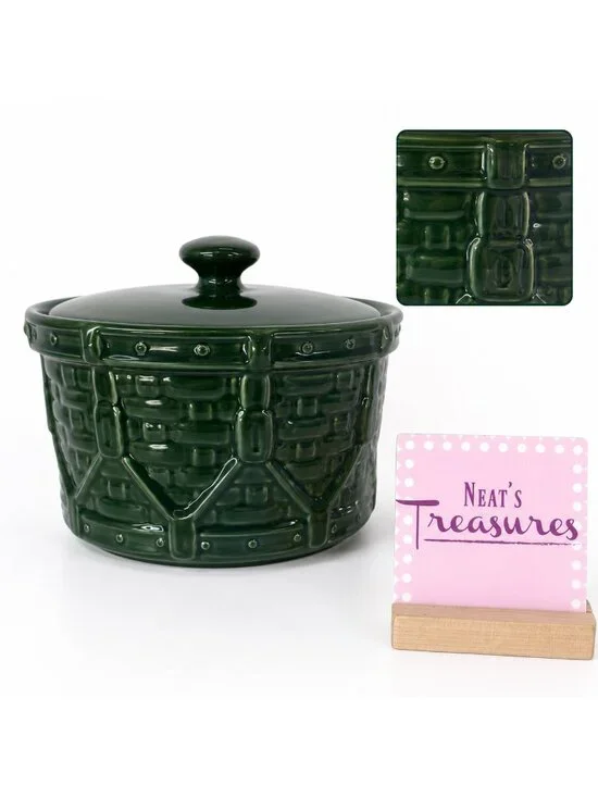 Longaberger Pottery WOVEN DRUM Ivy Green Traditions Embossed 4