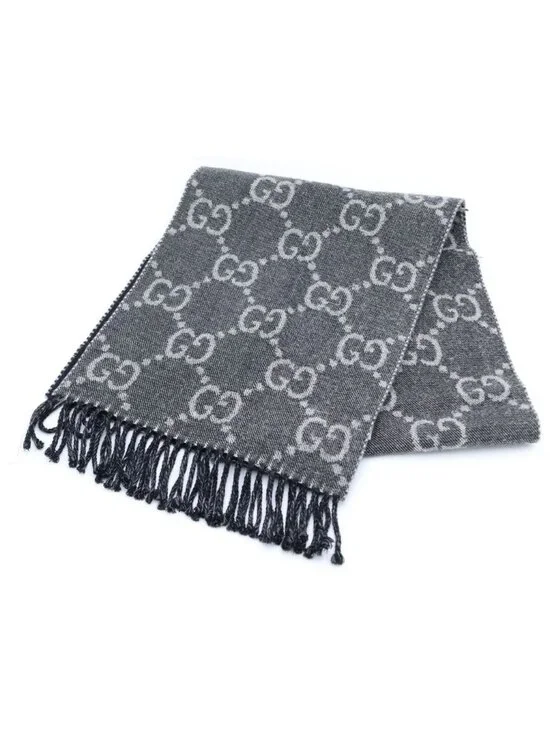 Gucci GG Jacquard Scarf Wool Gray
