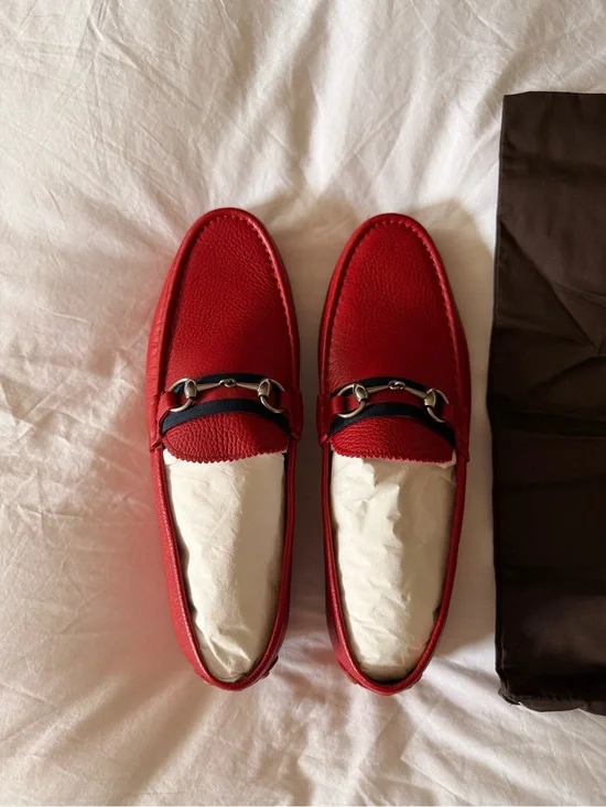 GUCCI Men's Red Leather Horsebit Loafers Size 11