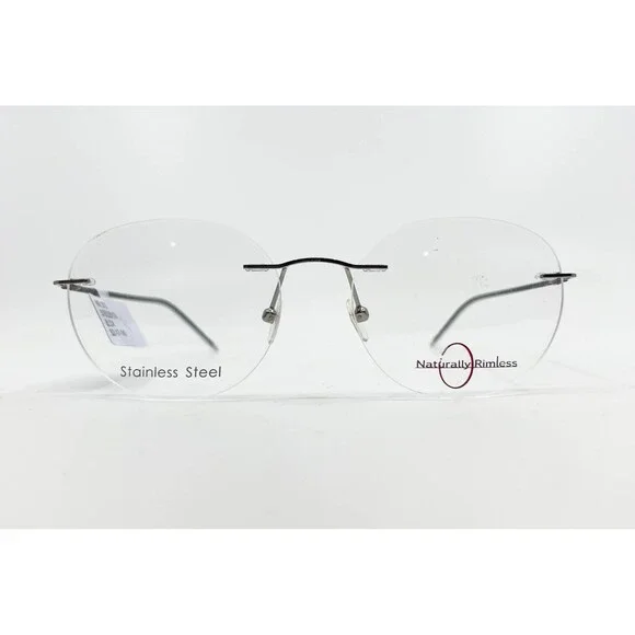 Naturally Rimless Eyeglasses Stainless Steel Round Clear Lenses 52-17-140 BLCK