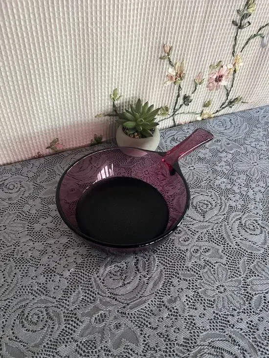 Vintage Corning Visions Cranberry Glass Skillet Small Fry Pan USA No Lid