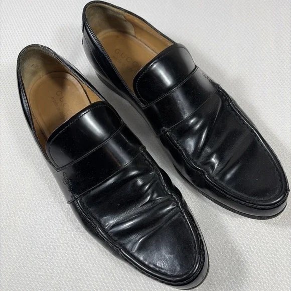 GUCCI Black Leather Slip On Loafers Mens EU 41 / US 8‎ Italy