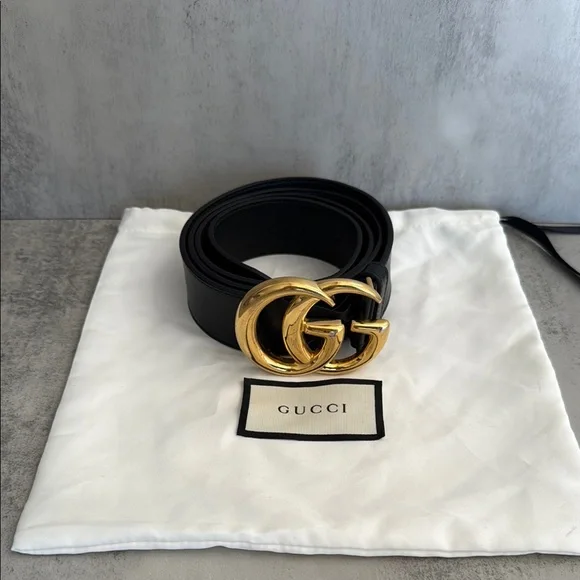 Gucci Black Belt with Gold GG Buckle