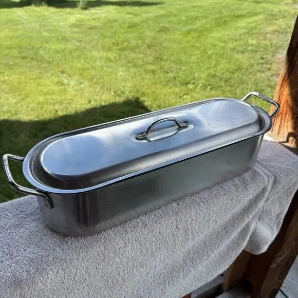 Stainless Steel Fish Poacher Poaching Pan w/Lid & Removable Rack 20” x 6.5”